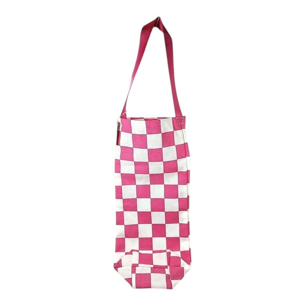Wine Bag Tote Purse Pink White Checkered w/ Handle Multipurpose Multicolor New